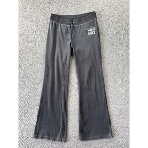 Juicy Couture Velour Pants Women Medium Y2K Gray Flap Snap‎ Pockets Rhinestones